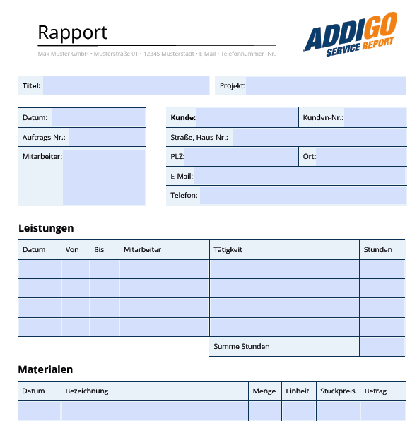 Rapportzettel Vorlage